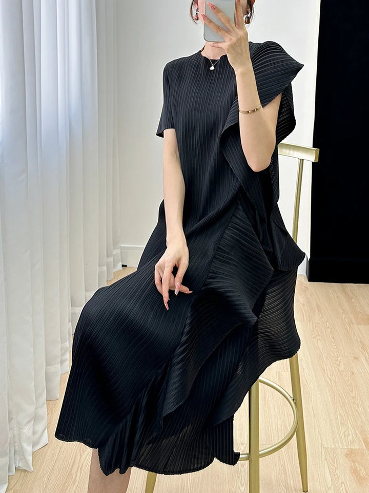 Designer Miyake Pleated One Shoulder Dress - Luxury Summer Evening Wear