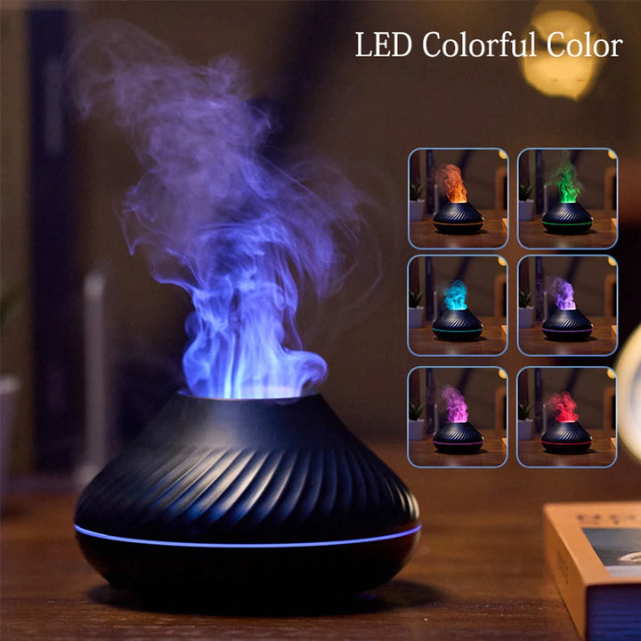 Transform Your Home with Volcanic Flame Aroma Diffuser - Cool Mist, LED Light & More!