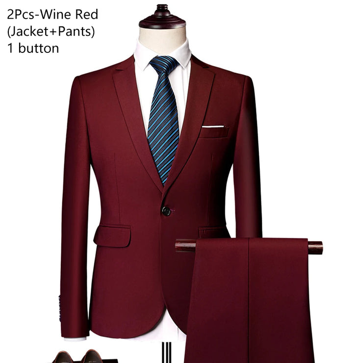 Elegant 3-Piece Men's Wedding Suit Set - Luxury Business Formal Blazers, Vest, and Pants - Free Shipping