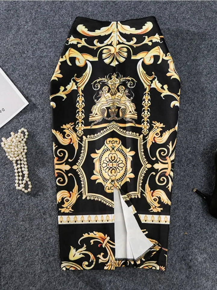 Summer Print Pencil Skirt - High Stretch & Abstract Pattern - Sizes M, L, XL