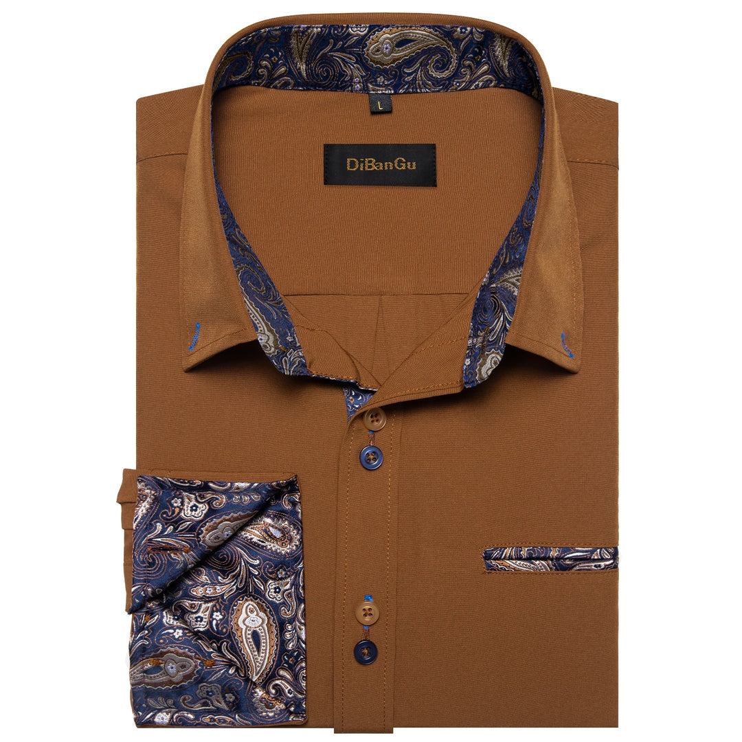 Luxury Designer Men's Brown Dress Shirt