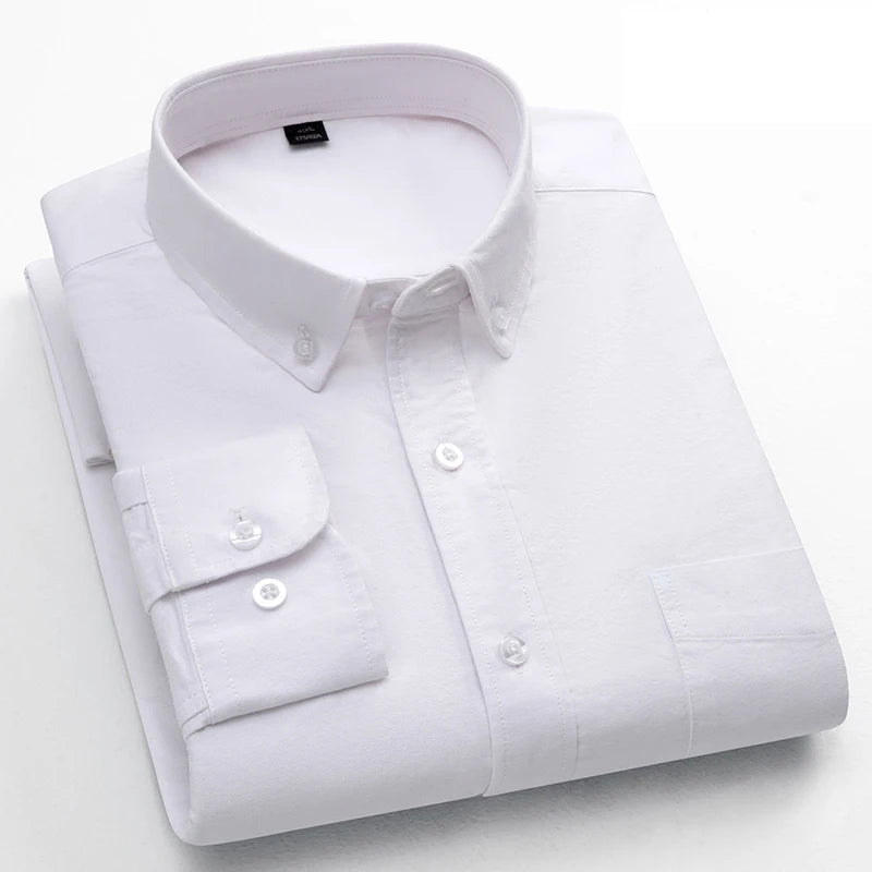Men's Classic Fit Cotton Long-Sleeve Shirt - Oxford Solid Color Office Top