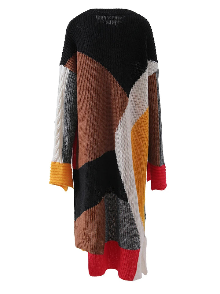 [EAM] Black Color-block Big Size Sweater Dress
