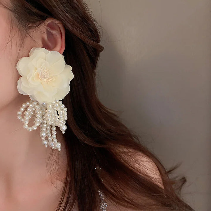 Bohemian White Pink Flower Earrings