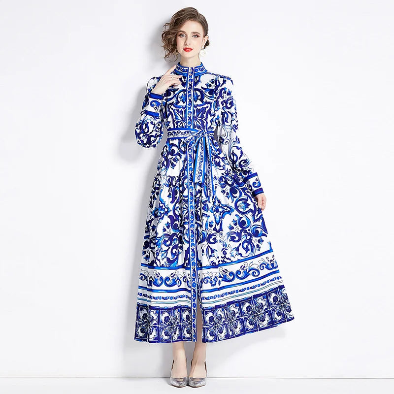 Vintage Floral Print Maxi Dress - Elegant A-line for Women's Party & Vacation