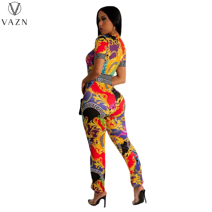 Upgrade Your Style: VAZN 2023 Women's Streetwear Set - 2 Piece Short Sleeve Top and Long Pants