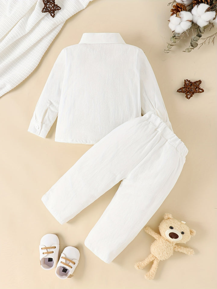 Spring And Autumn Casual Outfits, 2pcs Baby Boys Little Dinosaur Graphic Long Sleeve Shirt & Pants Set, Comfortable And Breathable