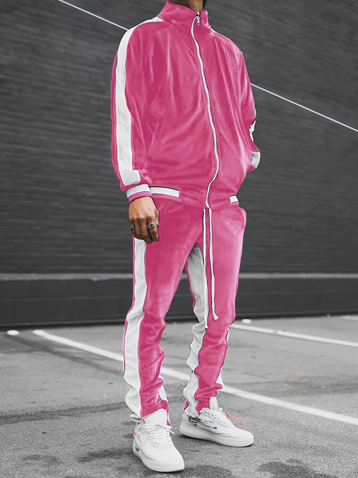 Men's Classic Velvet Athletic Tracksuit Set for Gym and Running