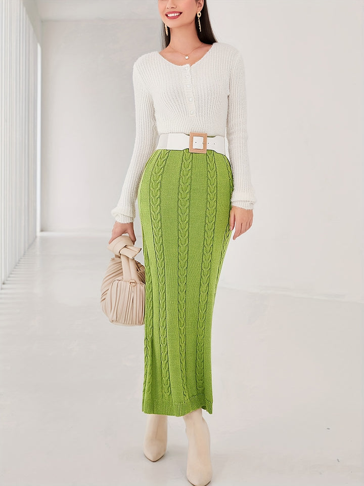 Solid Bodycon Rib Knit Skirt, Elegant Midi Skirt For Fall & Winter, Women's Clothing