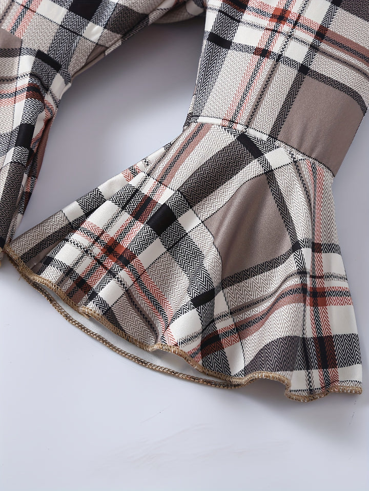 Newborn Baby Girl Outfits Fall Outfits, Infant Pit Striped Triangle Romper + Plaid Flared Pants With Headband Baby Winter Casual Outfits For 0-18 Months Babies