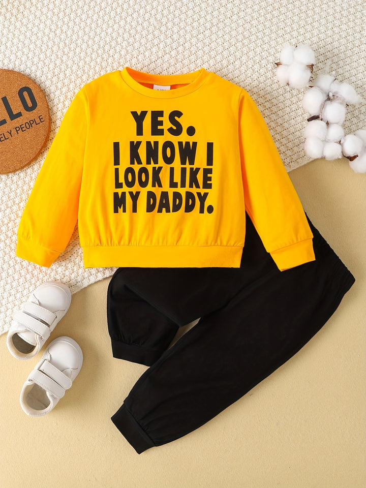 Casual & Comfy Cotton Little Boys Outfit - Letter Graphic Sweatshirt & Pants 2pcs Set