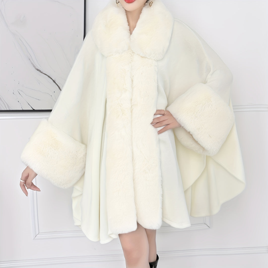 Soft Faux Rabbit Fur Collar Shawl Solid Color Elegant Large Lapel Warm Coat Shawl Winter Thickened Windproof Cloak Cape