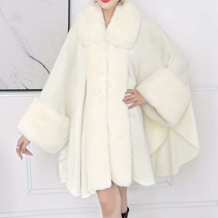 Soft Faux Rabbit Fur Collar Shawl Solid Color Elegant Large Lapel Warm Coat Shawl Winter Thickened Windproof Cloak Cape