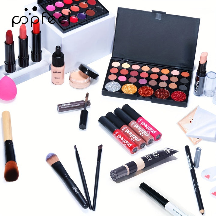 Makeup Kit Set, Cosmetic Set, Eyeshadow Palette, Lip Gloss Set, Liquid Lipstick, Makeup Sponge, Foundation, Concealer, Eyebrow Pencil, Blush And Makeup Tool Set