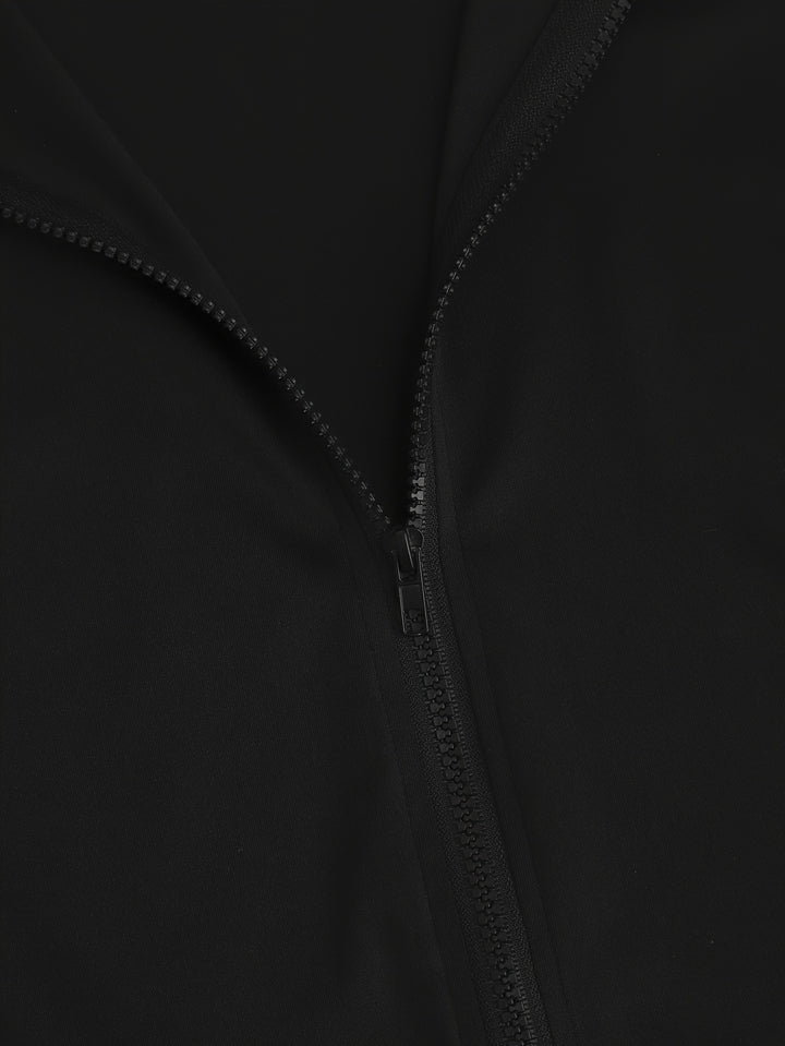 Plus Size Sporty Outfits Set, Women's Plus Striped Long Sleeve Zipper Front Medium Stretch Coat & Joggers Outfits 2 Piece Set