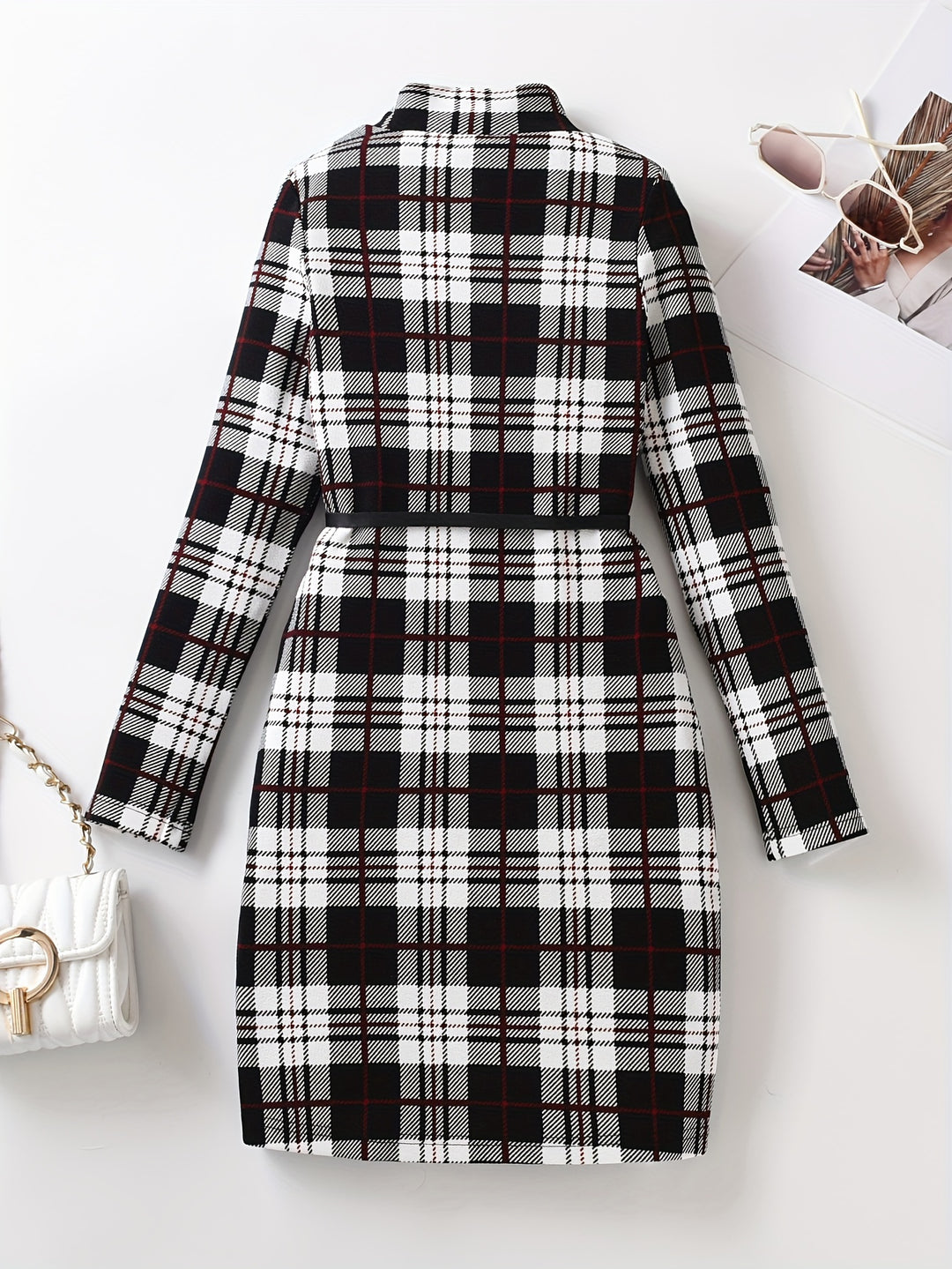 Vintage Girls' Plaid Turtleneck Long Sleeve Dress Kids Clothes For Fall Party