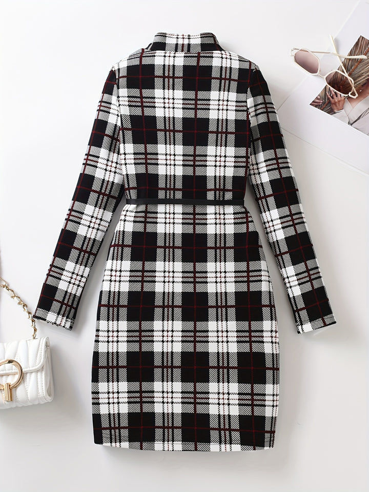 Vintage Girls' Plaid Turtleneck Long Sleeve Dress Kids Clothes For Fall Party
