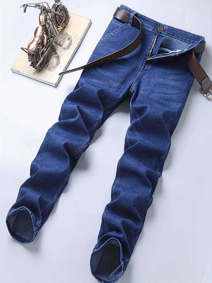 Regular Fit Jeans, Men's Casual Street Style Straight Leg Slightly Stretch Denim Pants For Spring Summer, Bottoms For Men, Gift For Men
