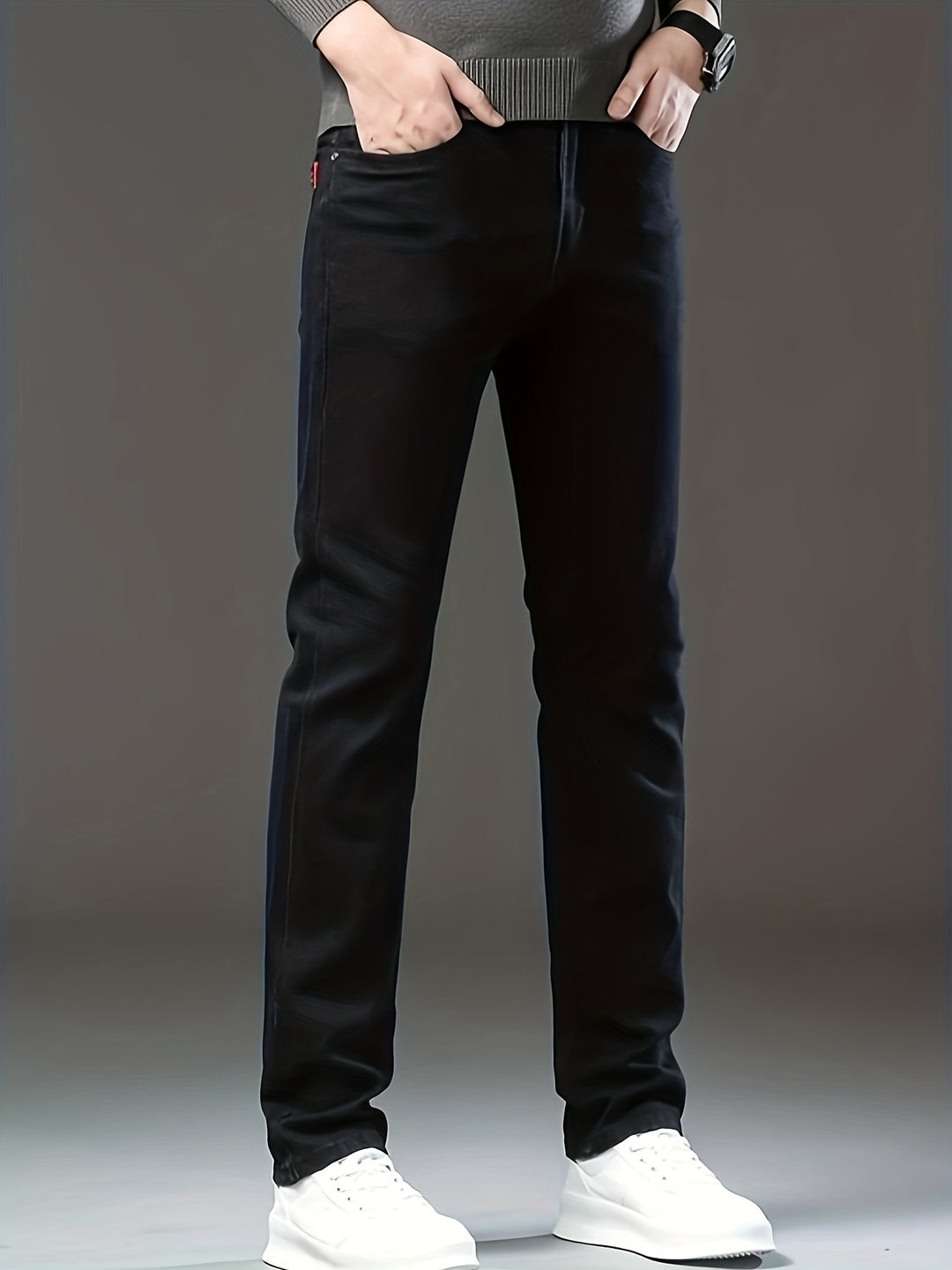 Slim Fit Straight Leg Jeans, Men's Casual Stretch Trousers For Business