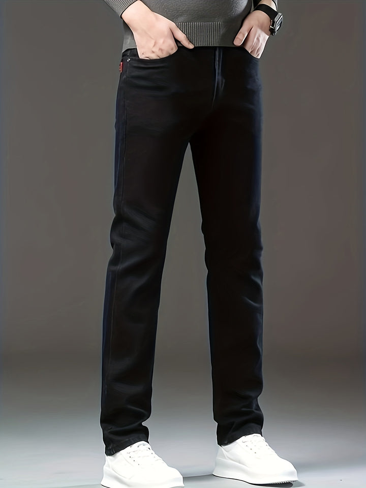 Slim Fit Straight Leg Jeans, Men's Casual Stretch Trousers For Business