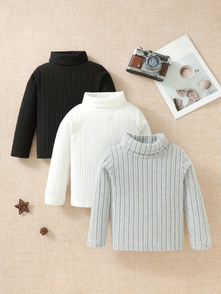 3pcs Kid's Solid Turtleneck Sweater, Knit Long Sleeve Top, Boy's Clothes For Fall Winter, As Gift