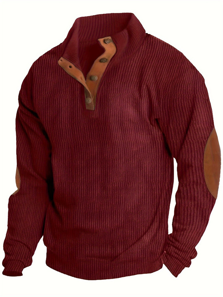 Men's Retro Stand Collar Ribbed Sweatshirt For Men Solid Sweatshirts For Spring Fall Long Sleeve Tops