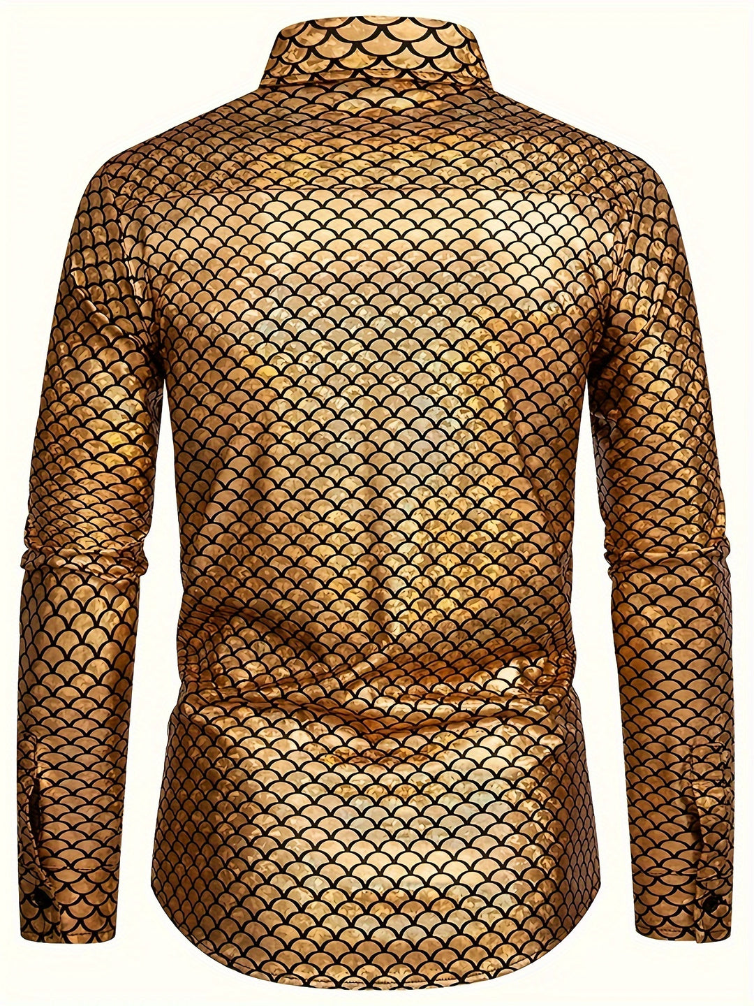 Fish Scales Sequin Men's Trendy Long Sleeve Button Up Shirt, Spring Fall, Party Dress