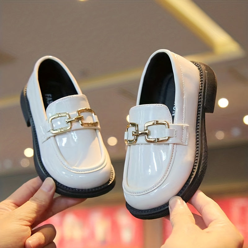 Girls Trendy Buckle Strap Slip On Loafers, Kids Casual Dress Up Walking Shoes