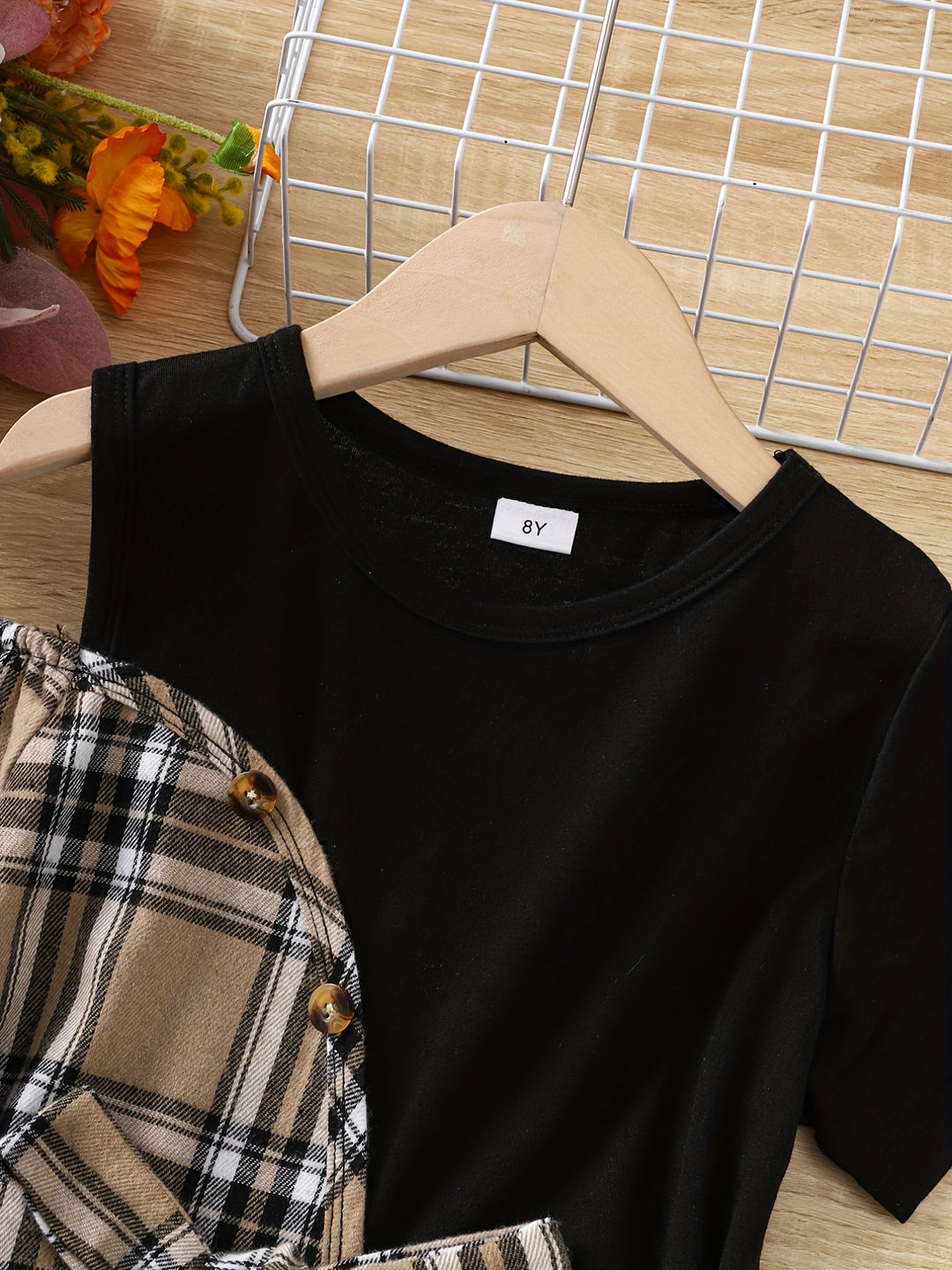 Girls' Asymmetric Plaid Stitching Short Sleeve Casual Dress For Party Holiday Outfit (Dress Length Measured Excluded The Asymmetrical Part)