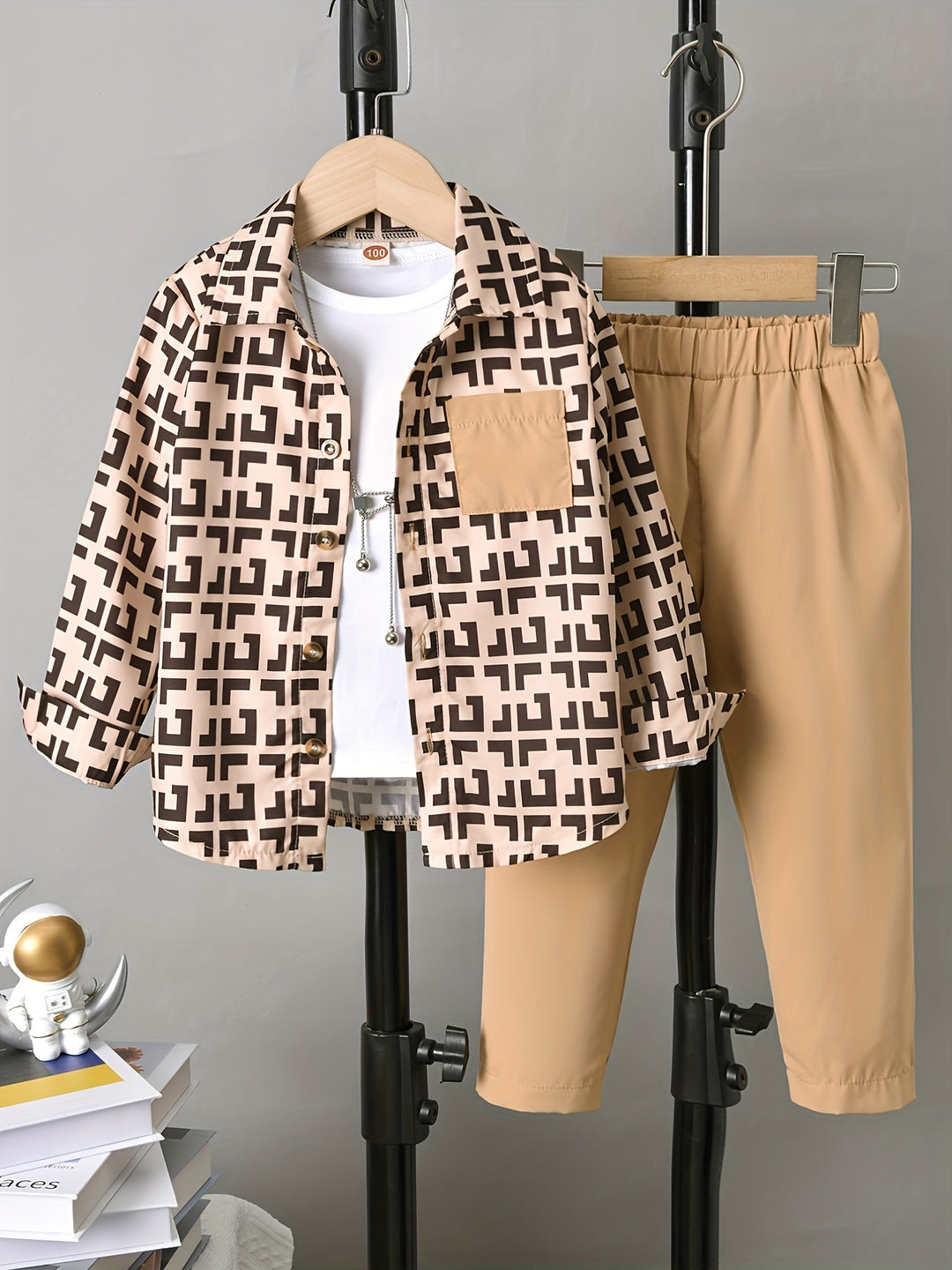 Boy's Geometric Pattern 2pcs, Shirt & Pants Set, Trendy Casual Outfits, Kids Clothes For Spring Fall