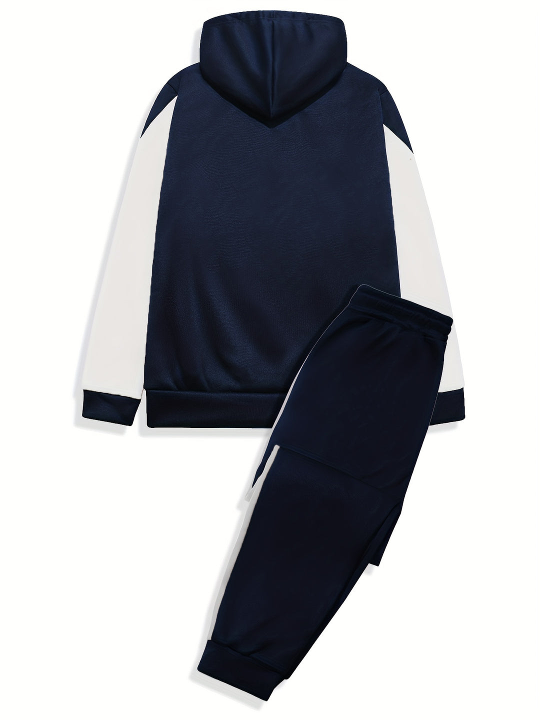 Men's Color Block Pullover Hooded Sweatshirt Casual Outfit Set, 2 Pieces Long Sleeve Hoodies And Drawstring Sweatpants