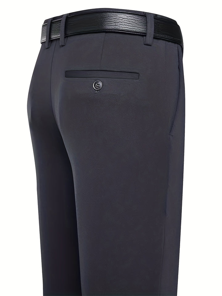 Classic Design Dress Pants, Men's Formal Solid Color Mid Stretch Dress Pants For Spring Summer Business