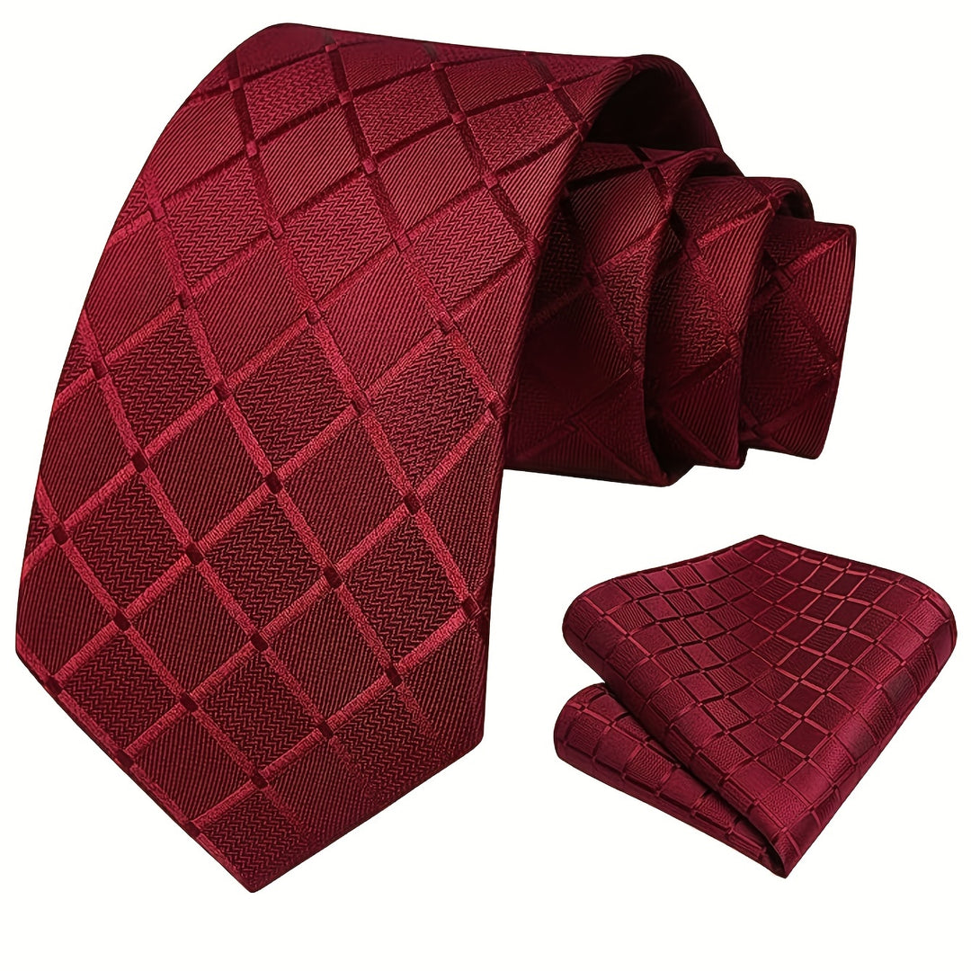 Men's Plaid Tie And Square Towel Set, Suitable For Daily Date Party Holiday Use