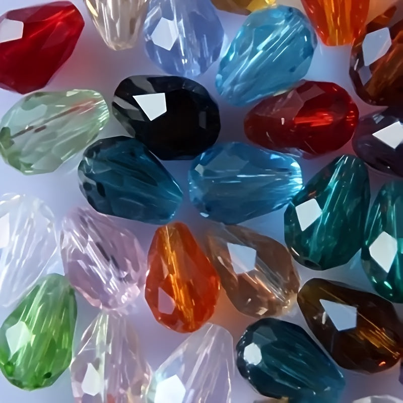 70pcs 6*8mm Transparent Colorful Teardrop Shape Imitation Crystal Loose Beads Faceted Spacer Beads Charms For Bracelet Necklace DIY Crafting Jewelry Accessory Making Supplies