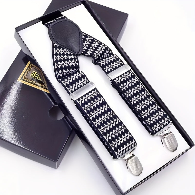 Men's Plaid Three-clip Suspenders, Trousers Elastic Suspenders, For Boyfriend And Husband Gifts
