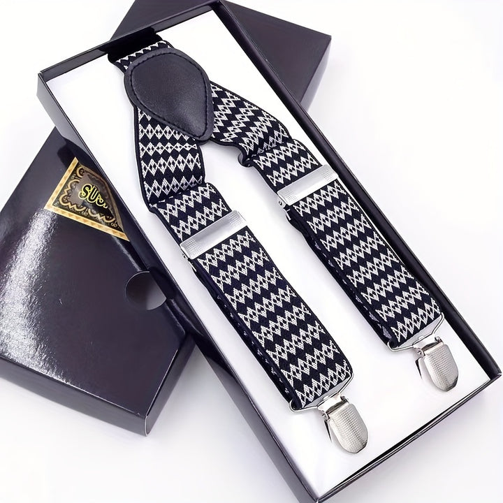 Men's Plaid Three-clip Suspenders, Trousers Elastic Suspenders, For Boyfriend And Husband Gifts