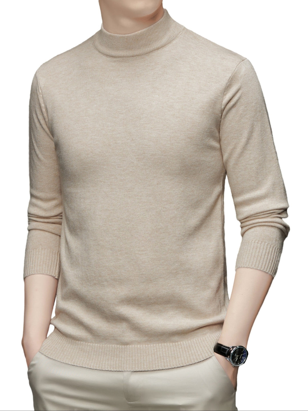 Men's Stylish Solid Knitted Pullover, Casual  Breathable Long Sleeve Turtle Neck Top For City Walk Street Hanging Outdoor Activities