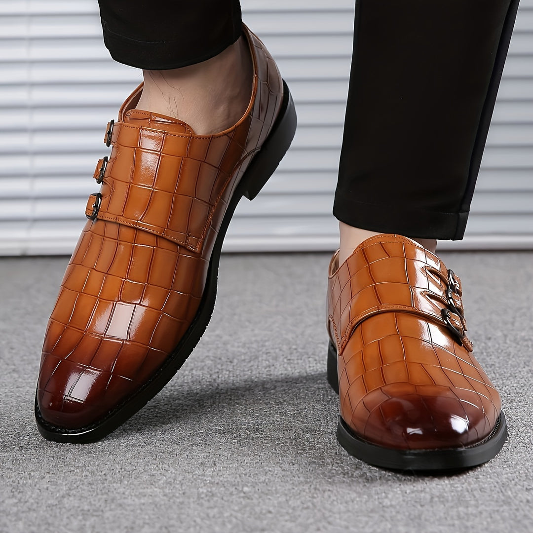 Men's Triple Monk Strap Slip On Loafers Formal Business Casual Comfortable Dress Shoes For Men