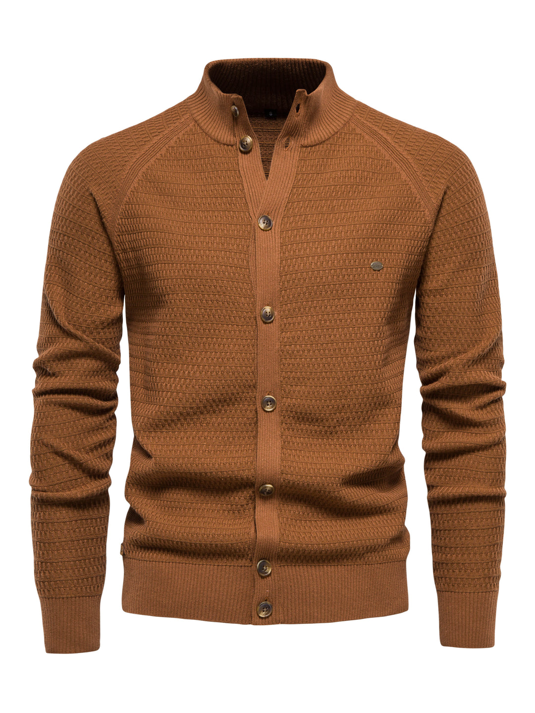 Men's Classic Design Knitted Cardigan Cotton Blend Button Mock Neck Sweater