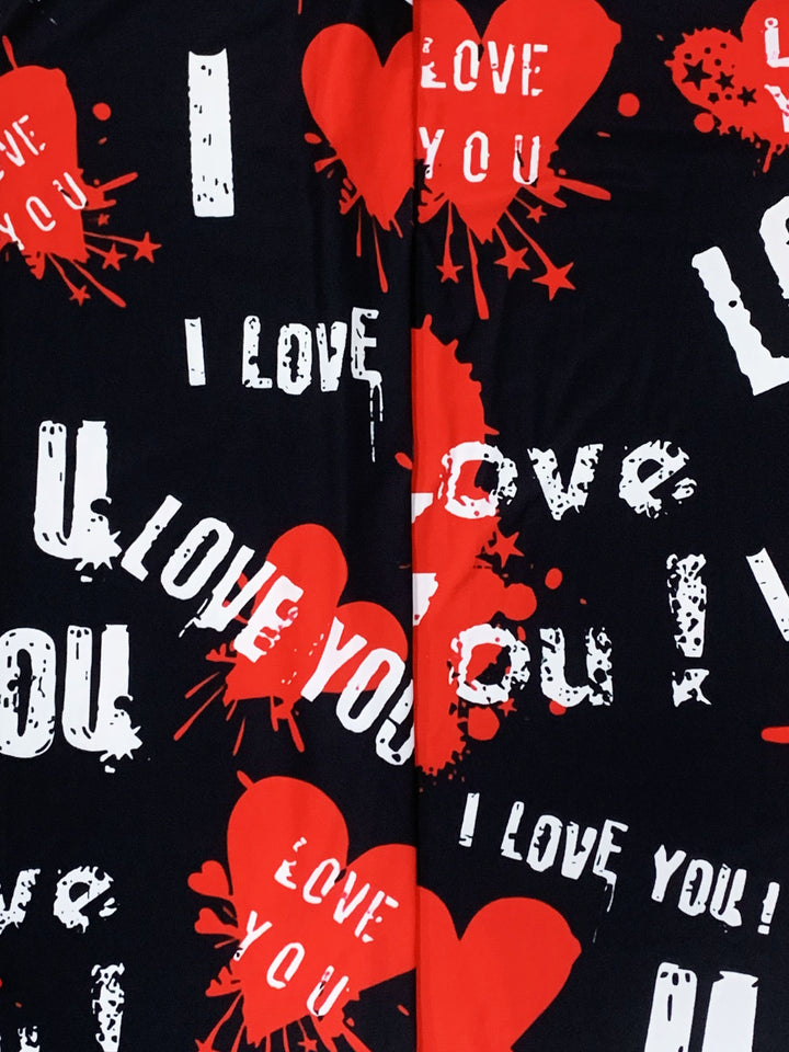 Women's Valentine's Day Jumpsuit, Plus Size Heart & Slogan Print Round Neck Wide Leg Cami Jumpsuit With Pockets
