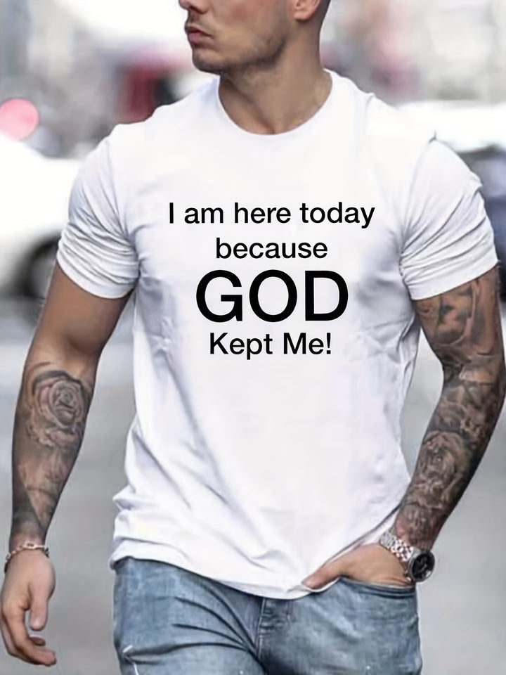 Tees For Men, 'God Kept Me' Print T Shirt, Casual Short Sleeve Tshirt For Summer Spring Fall, Tops As Gifts