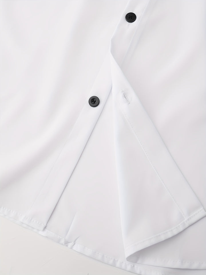 Simple Print Men's All-match Casual Long Sleeve Lapel Shirt, Spring Fall