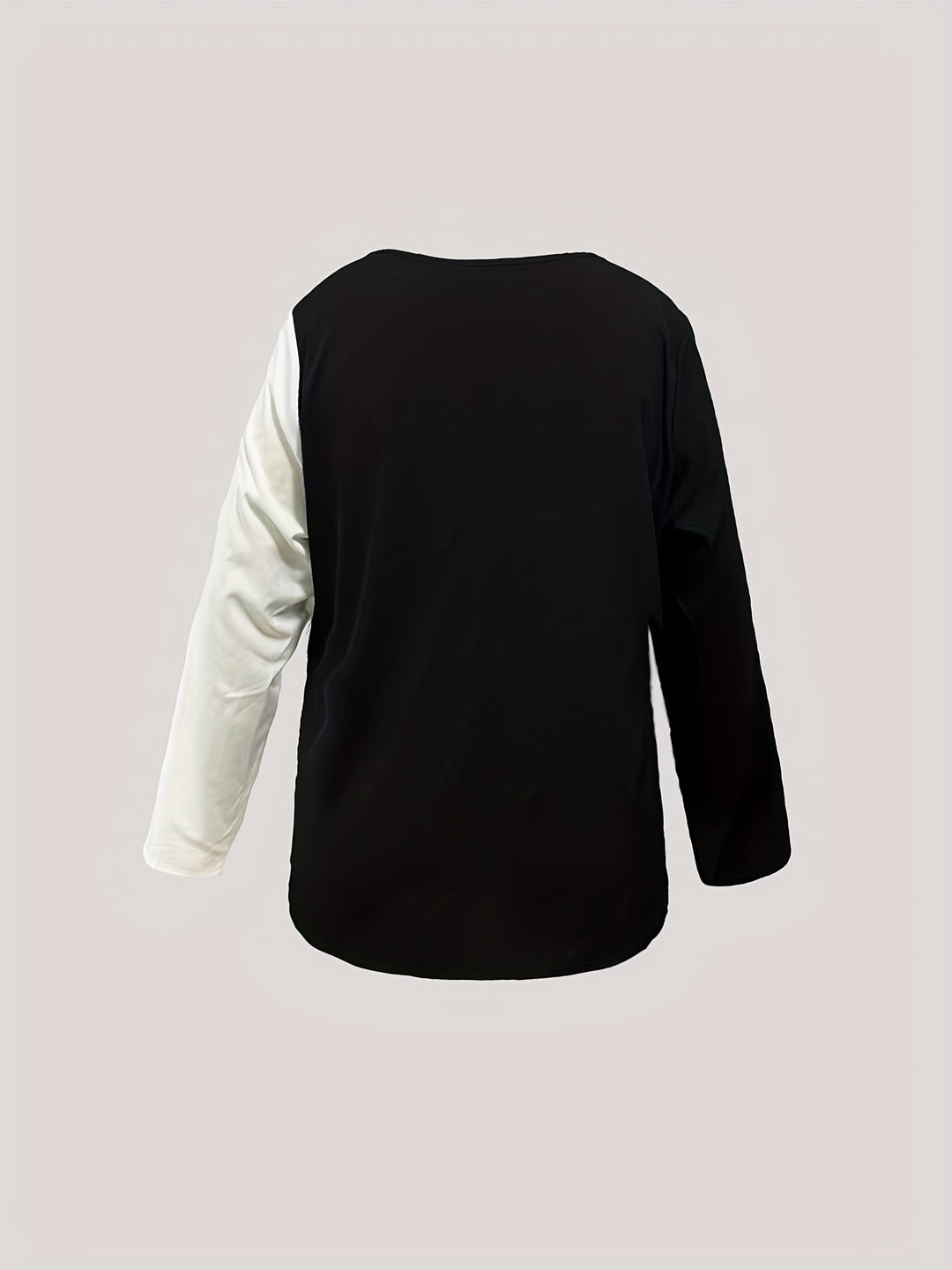 Plus Size Casual Blouse, Women's Plus Colorblock Sequin Notched Neck Long Sleeve Asymmetrical Hem Top