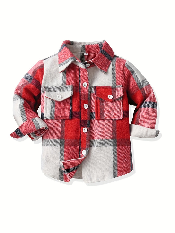 Little Kids Plaid Jacket Stitching Color Long Sleeve Button Down Flannel Preppy Shirt Autumn Coat Outwear For Kid