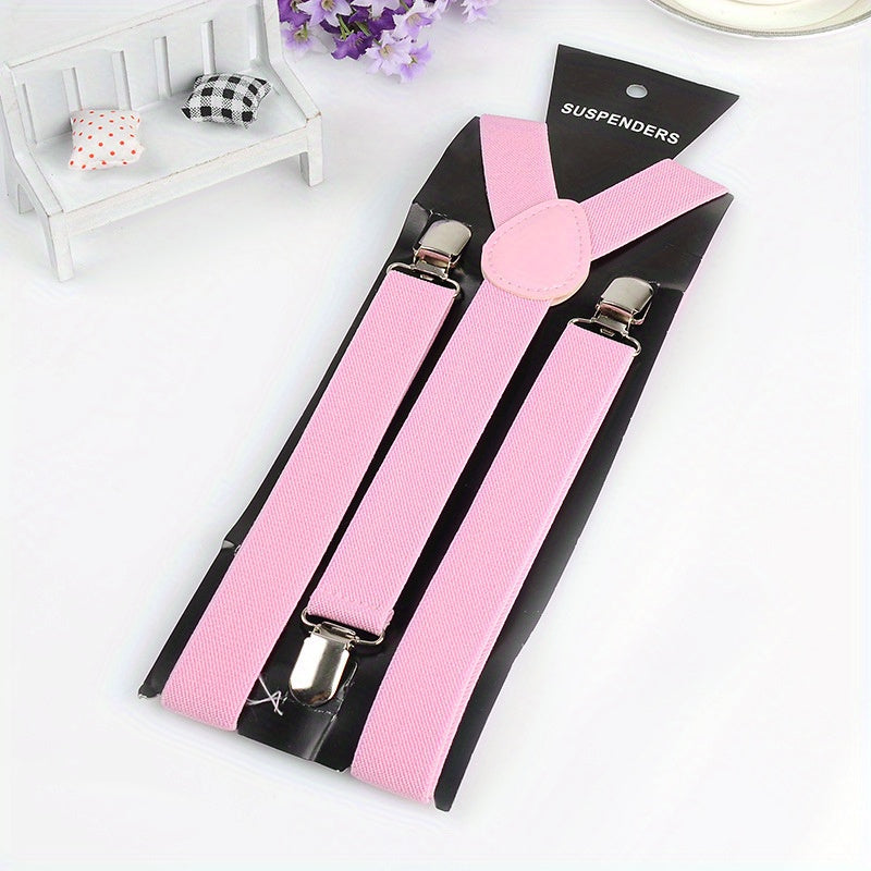 Solid Color Men's And Women's Three-clip Elastic Suspenders