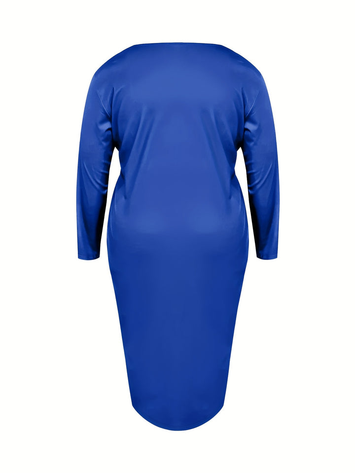 Stylish Plus Size Bodycon Dress with Zip Front and V Neck, Perfect for Casual Wear - Women's Plus Size Clothing