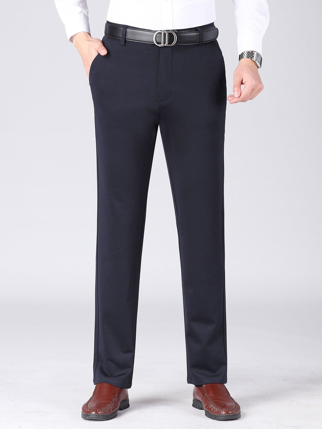 Classic Design Dress Pants, Men's Formal Solid Color Mid Stretch Dress Pants For Spring Summer Business