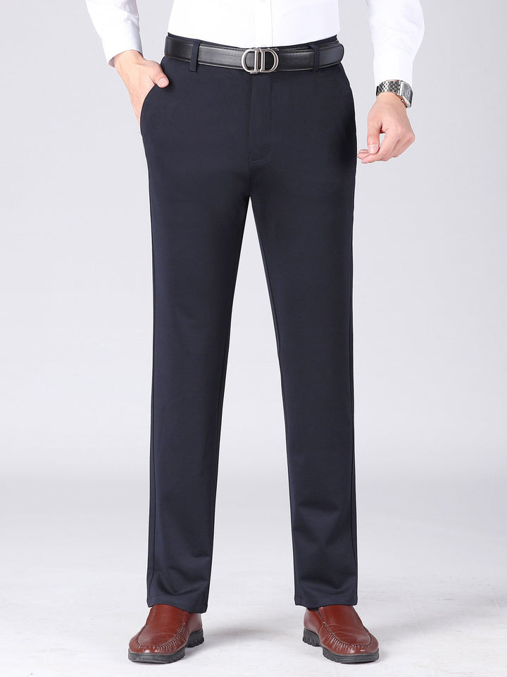 Classic Design Dress Pants, Men's Formal Solid Color Mid Stretch Dress Pants For Spring Summer Business