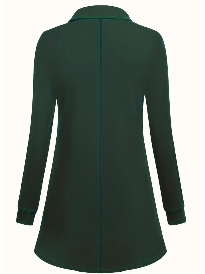 Solid Button Front Pleated Top, Casual Long Sleeve Top For Spring & Fall, Women's Clothing