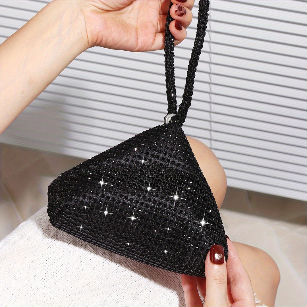 Glitter Rhinestone Evening Bag, Luxury Triangle Clutch Purse, Sparkly Handbag For Wedding Party Prom Banquet